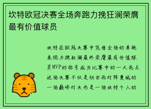 坎特欧冠决赛全场奔跑力挽狂澜荣膺最有价值球员 坎特欧冠决赛全场奔跑力挽狂澜荣膺最有价值球员